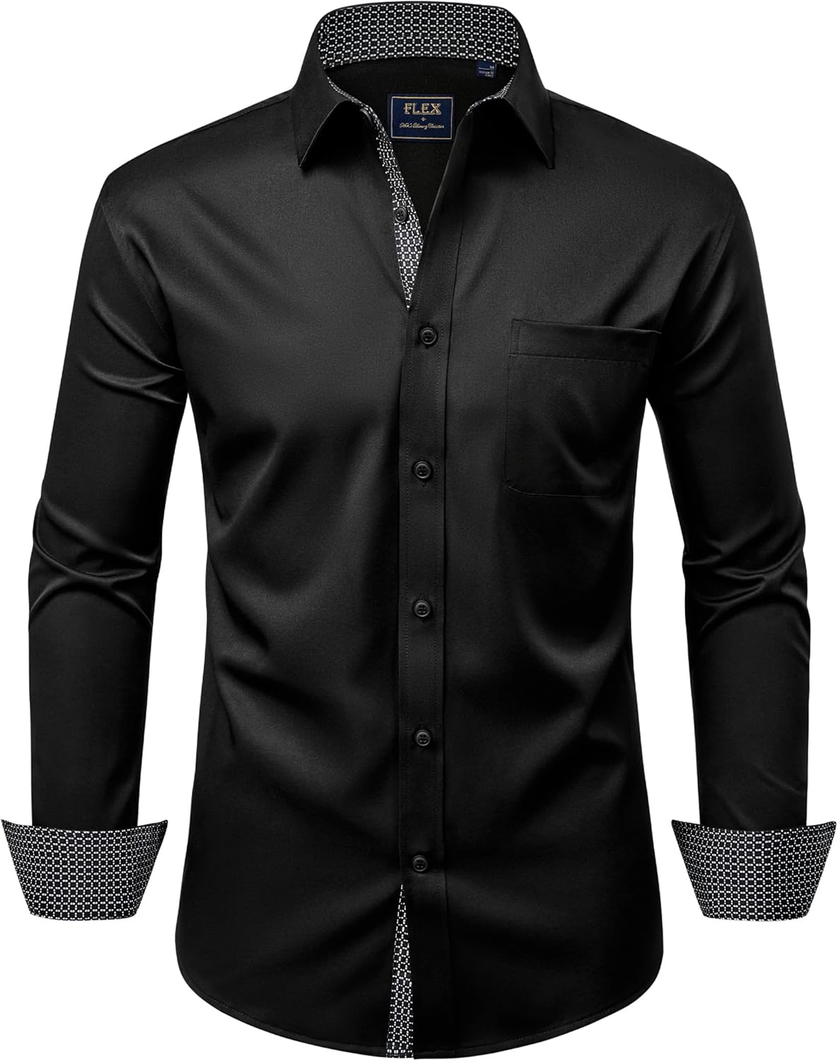 Alimens & Gentle Men's Dress Shirts Long Sleeve Wrinkle-Free Business Casual Button Down Shirt Standard Medium Black