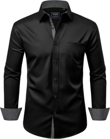 Alimens & Gentle Men's Dress Shirts Long Sleeve Wrinkle-Free Business Casual Button Down Shirt Standard Medium Black