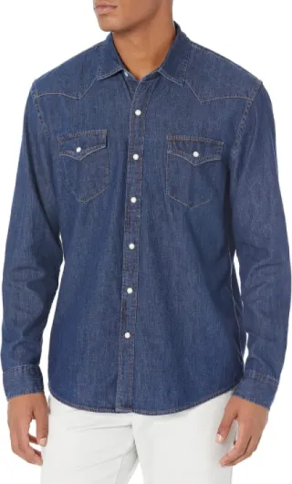 Men's Denim Shirt Long Sleeve - Regular-Fit Denim Shirt X-Large Blue