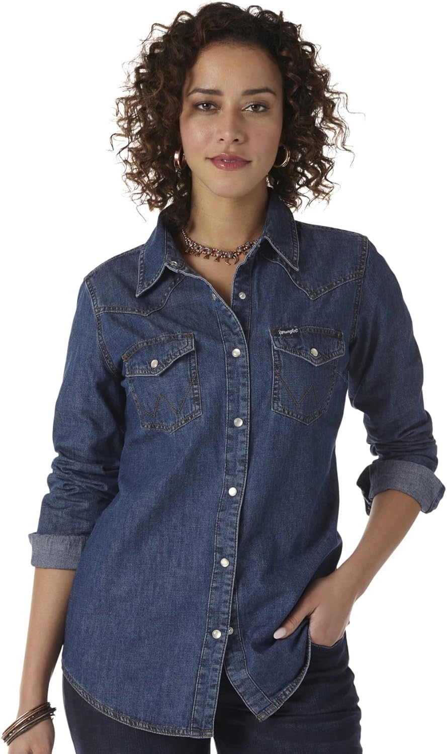 Wrangler Women's Denim Snap Shirt Medium Dark Denim