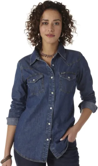 Women's Denim Snap Shirt Medium Dark Denim