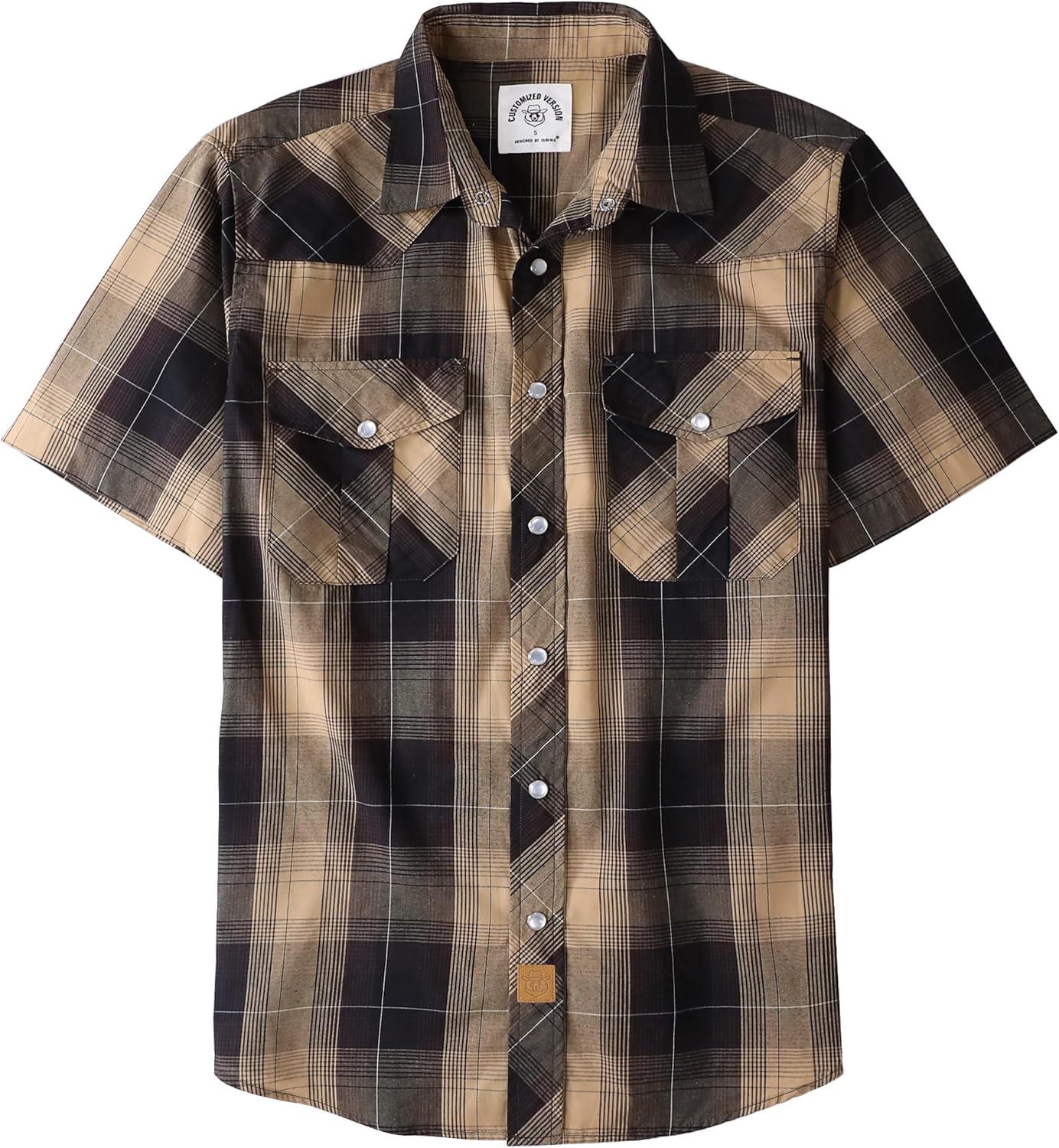 ® Western Shirts for Men Short Sleeve Plaid Pearl Snap Shirts for Men Button Up Shirt Cowboy Casual Work Shirt X-Large Brown Khaki