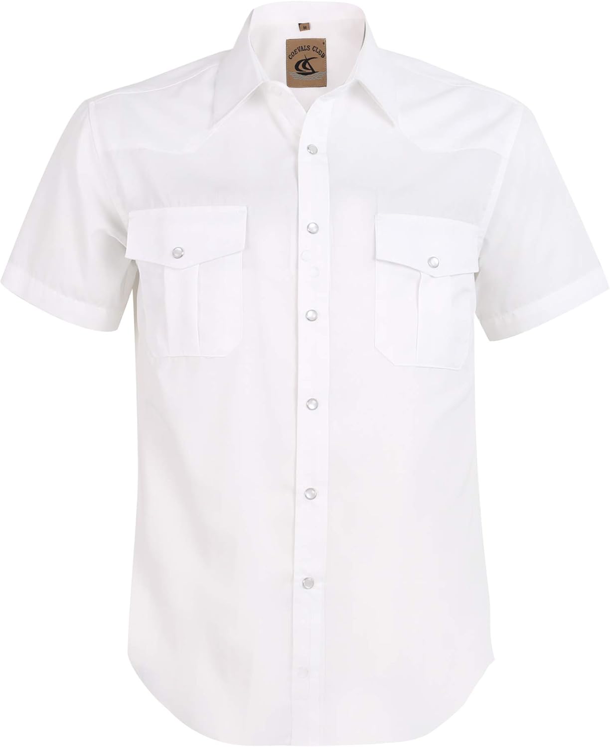 Mens Western Cowboy Pearl Snap Short Sleeve Casual Two Pockets Work Solid Derss Button Up Wrinkle Free Shirts Large 5white