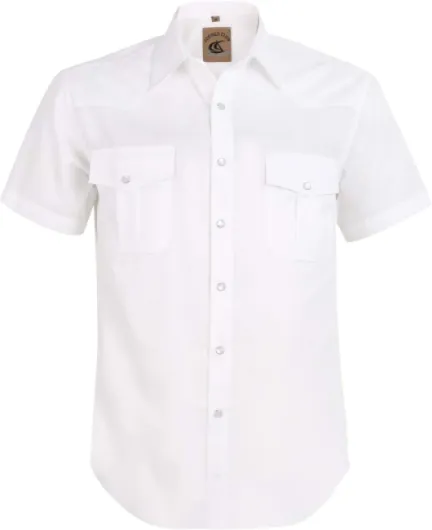 Mens Western Cowboy Pearl Snap Short Sleeve Casual Two Pockets Work Solid Derss Button Up Wrinkle Free Shirts Large 5white
