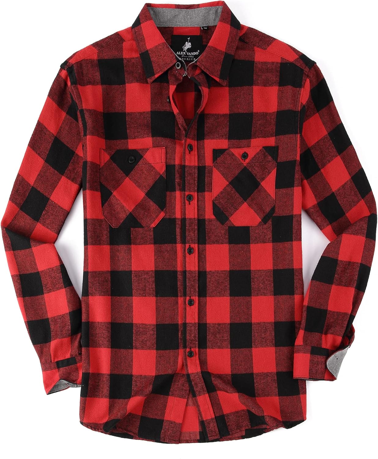 Mens Button Down Shirts Flannel Shirt Long Sleeve Red/Black Large