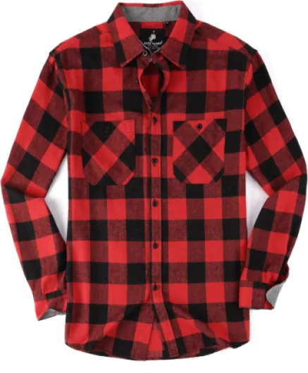 Mens Button Down Shirts Flannel Shirt Long Sleeve Red/Black Large