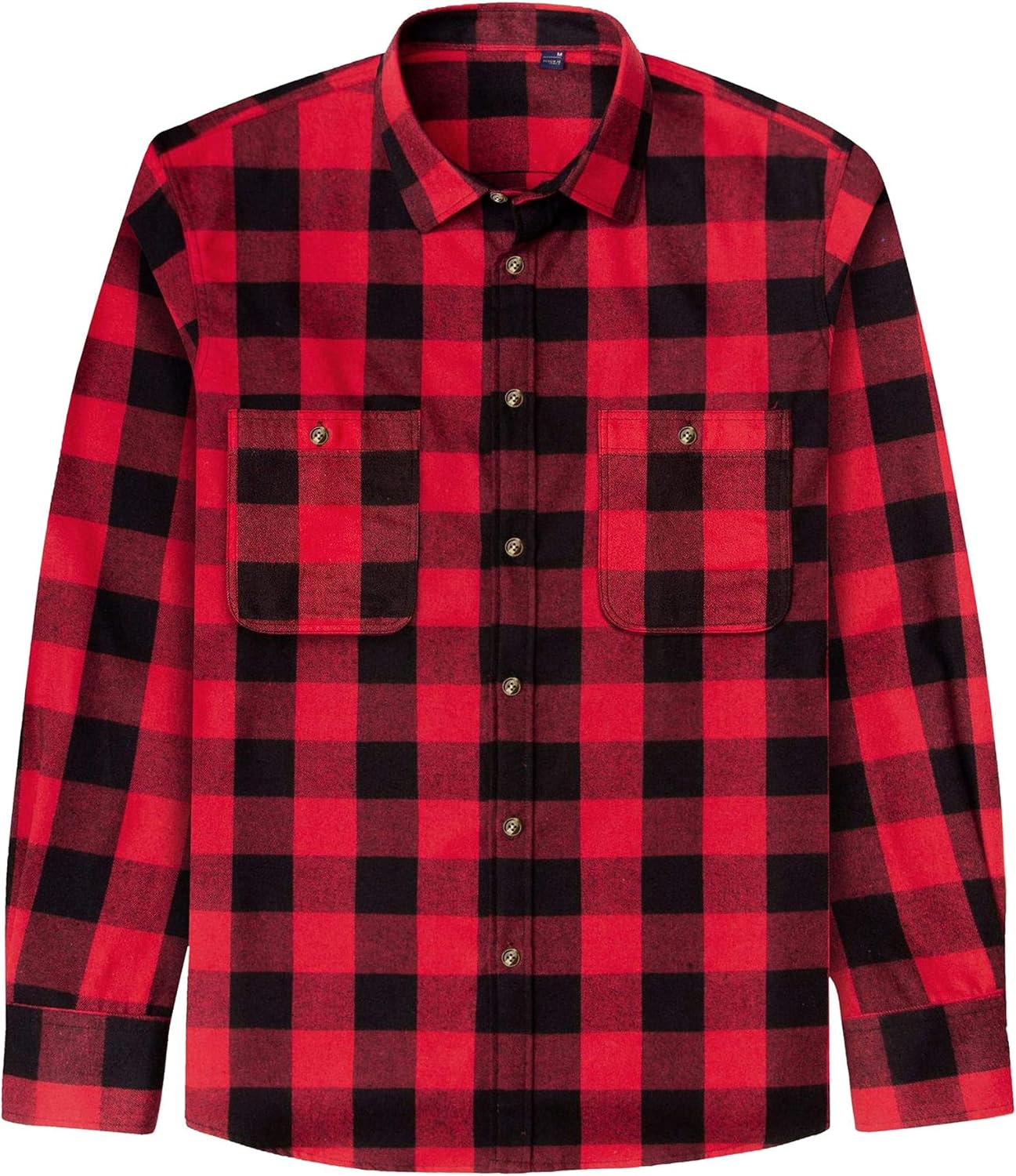 J.VER Flannel Shirt for Men Plaid Long Sleeve Casual Button Down Shirts Regular Fit Cotton Buffalo Checkered Top with Pockets Large Red Black