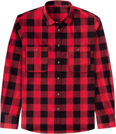 J.VER Flannel Shirt for Men Plaid Long Sleeve Casual Button Down Shirts Regular Fit Cotton Buffalo Checkered Top with Pockets Large Red Black