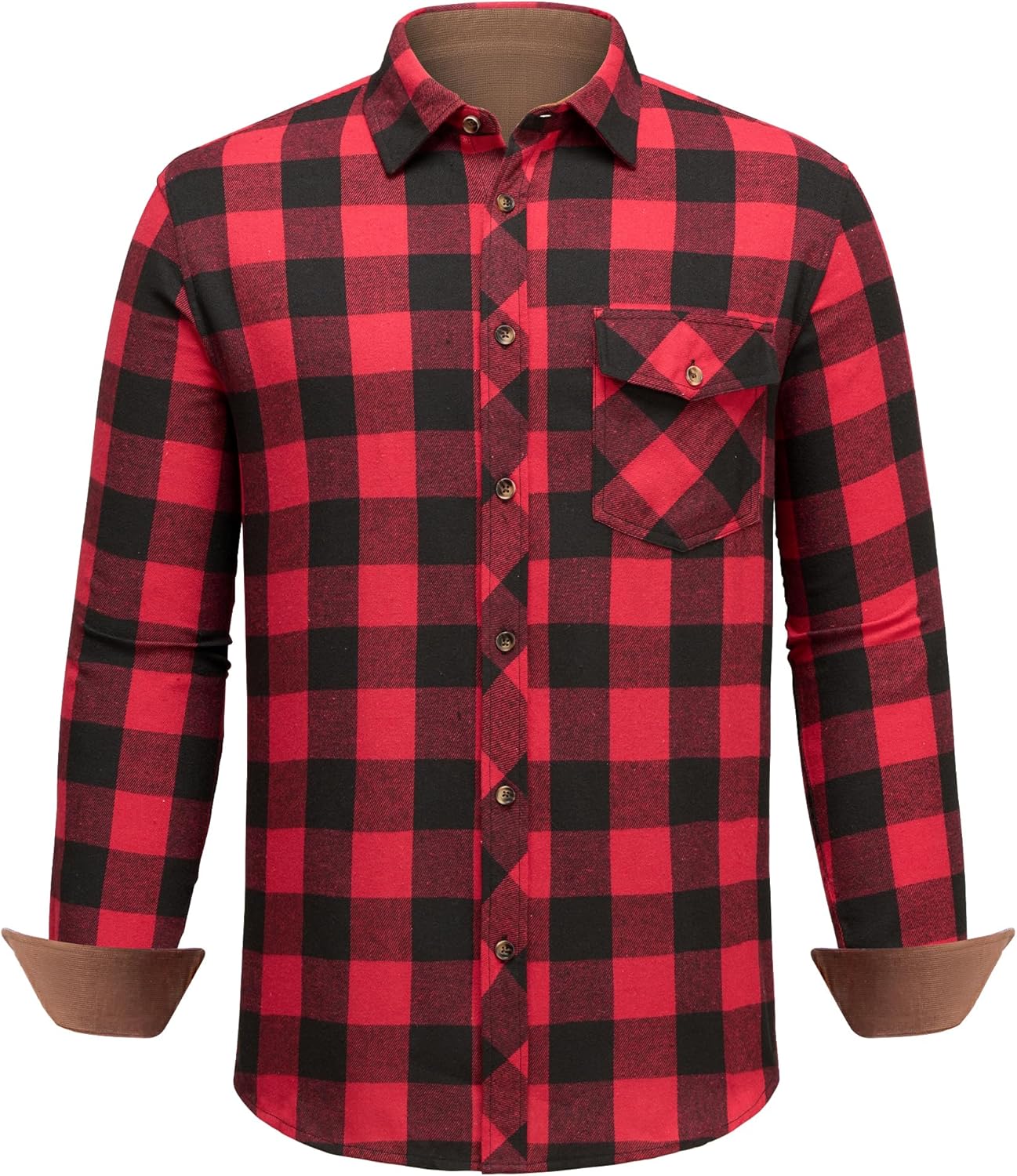Mens Flannel Shirts Buffalo Plaid Long Sleeve Button Down Shirt Cotton Casual Checkered Jacket with Pocket Black/Red Large