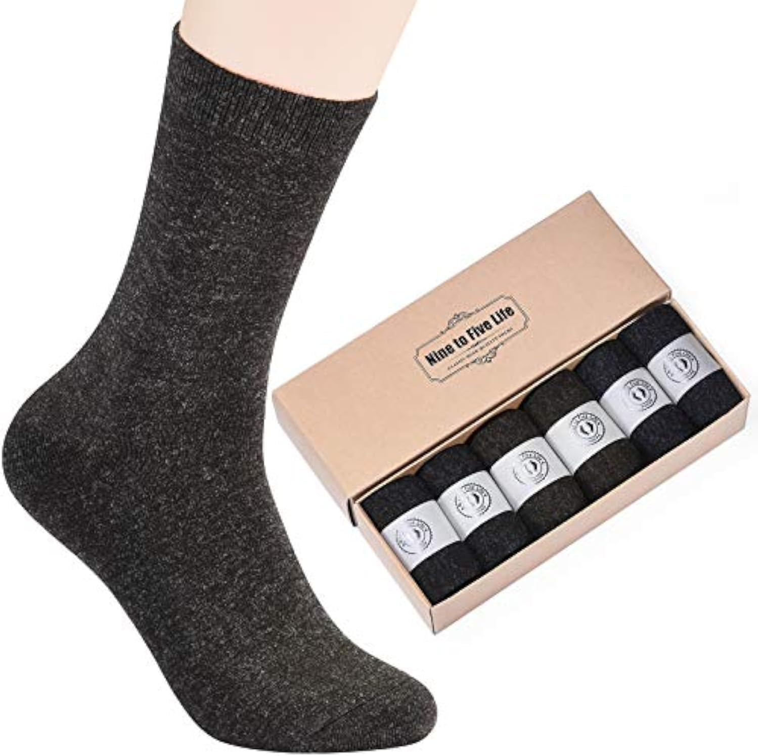 Pack of 6 Mens Socks Merino Wool Socks for Men Casual Dress Socks Soft and Comfortable Breathable Size 6-12