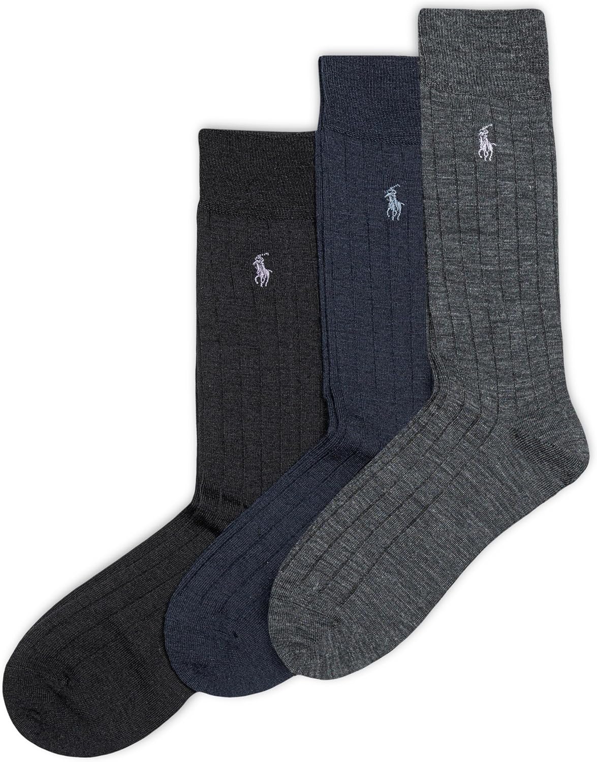 Mens Merino Wool Dress Crew Socks - 3 Pair Pack - Breathable Wool & Heel-toe Reinforcement 6-12.5 Charcoal Heather