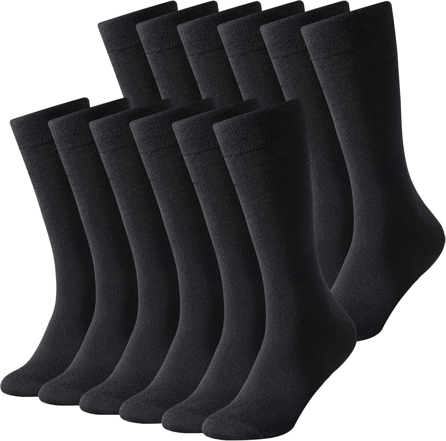 Thin Merino Wool Socks for Men, Mens Black Winter Thermal Wool Dress Crew Hiking Socks 6-12 6pairs-black