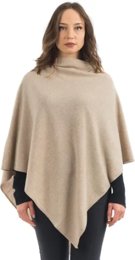 Poncho in a Blend of Wool, Rayon, Nylon and Cashmere - Made in Italy One Size Beige