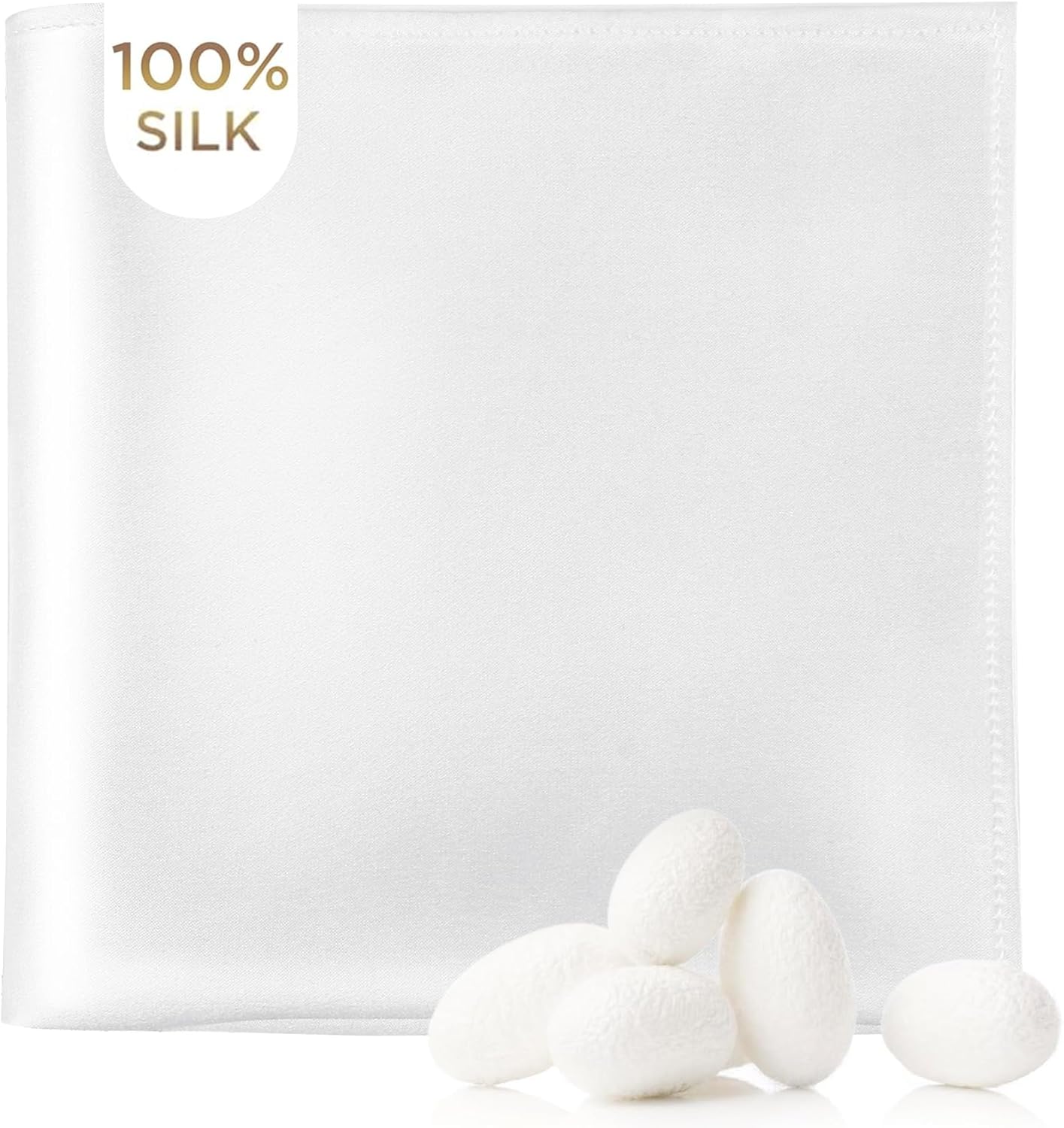 100% Real Mulberry Silk Pocket Square for Men, 11x11 Inch Solid Handkerchiefs, Multi Colors White