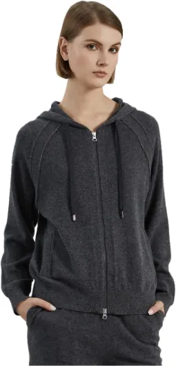 Premium Women's 100% Cashmere Knit Cardigan Soft Luxury Long Sleeve Zip up Sweater Hoodie, BC727 Small Dark Gray