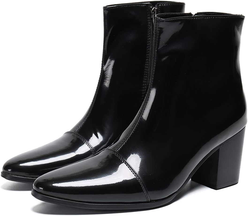Mens Boots Casual Patent Leather Chelsea Dress Boots Zipper on Side Mid Calf Boots for Men 11 Black