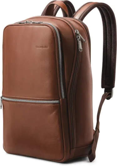 Classic Leather Slim Backpack One Size Cognac