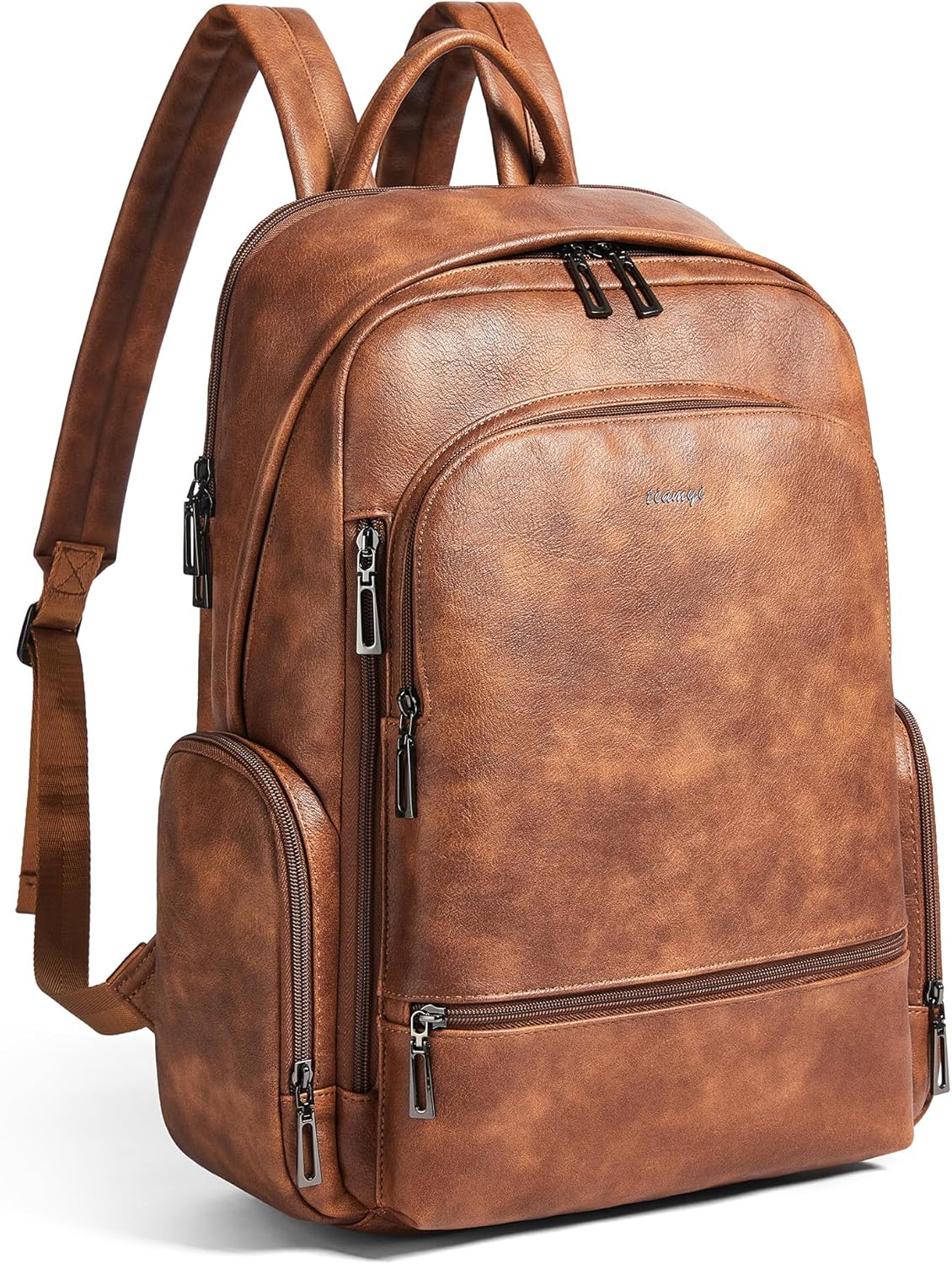 Leather Backpack for Women, Fits 15.6 Inch Laptop, Soft Vegan Leather Backpack for Travel and Daily Use, Brown 1-1 Brown