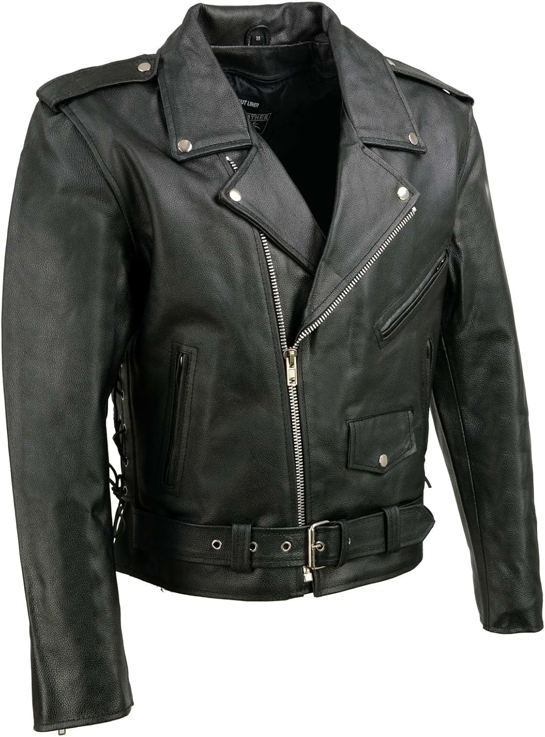 EL5411 Men's Black Classic Side Lace Motorcycle Leather Jacket – Motorcycle Riding Jackets Small