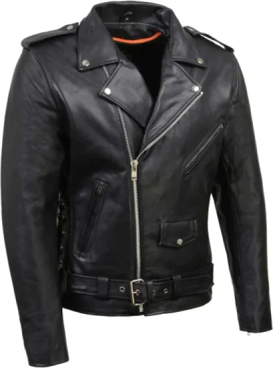LKM1781 Men's The Legend Classic Black Premium Leather Motorcycle Jacket w/Quilted Liner X-Large Grm1011-black
