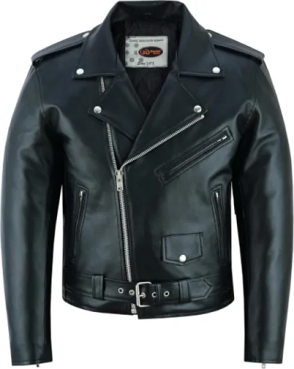 Daniel Smart Men Motorcycle Faux Leather Jacket - Black Economy Zip Up Moto Biker Jacket with Plain Side and Multiple Pockets 1 Adjustable belt Medium