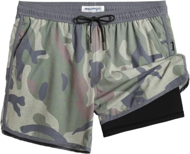 Mens Short 80s 90s Vintage 5.5" Swim Trunks Swimsuits Board Shorts Compression Liner Quick Dry 2 in 1 Beach Swimwear X-Large Camo Grey Green