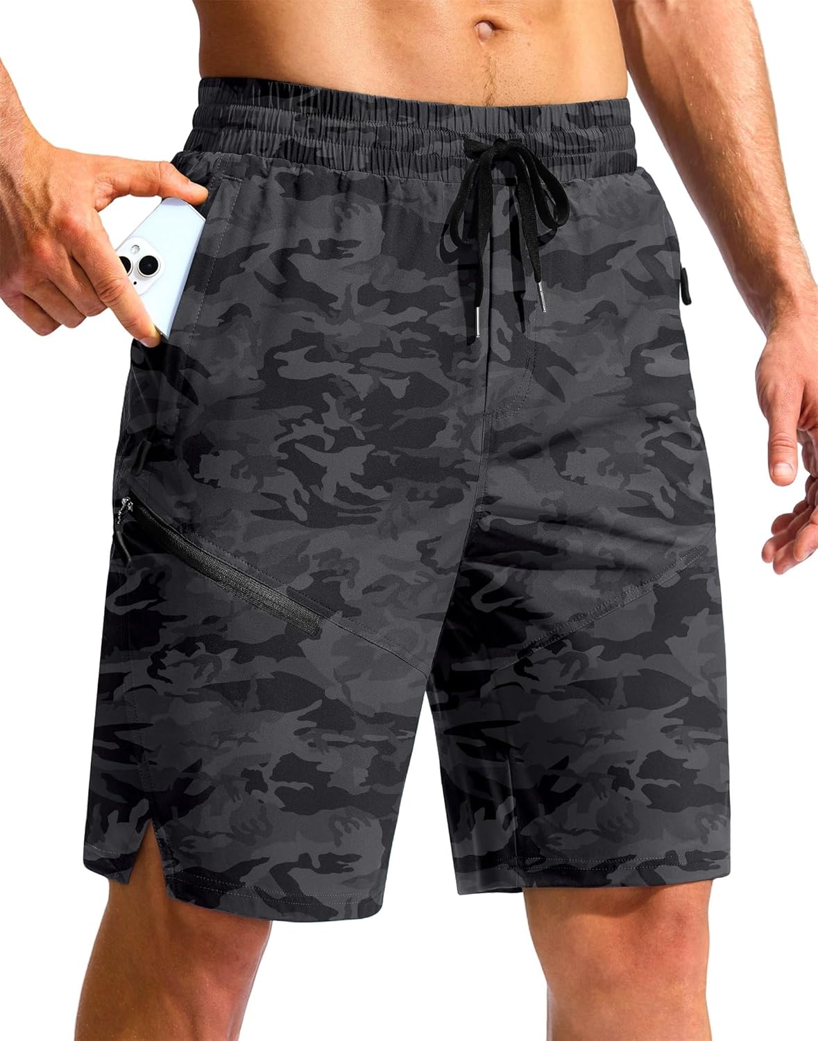 Men's Swim Trunks with Liner Quick Dry 9" Swim Shorts 3 Zipper Pockets Bathing Suit for Men Camo black Small
