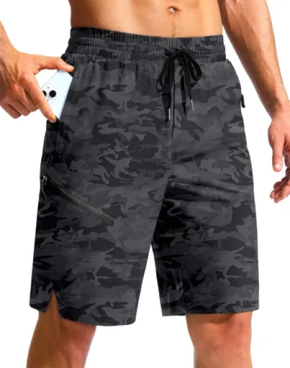 Men's Swim Trunks with Liner Quick Dry 9" Swim Shorts 3 Zipper Pockets Bathing Suit for Men Camo black Small
