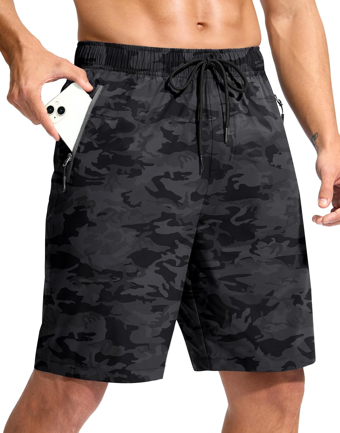 Men's Swim Trunks 9" Quick Dry Swimming Board Shorts with Zipper Pockets Swimwear Bathing Suit for Men No Liner Grey Camo XX-Large