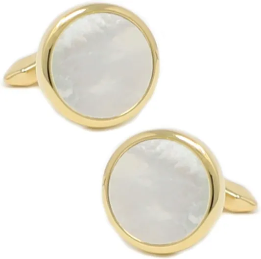 Mother Of Pearl Cufflinks With Box Men Classic White Stone Cuff Links Wedding Groom Gift Round A
