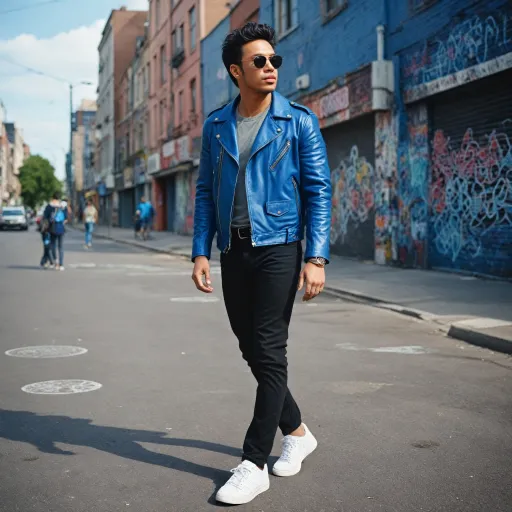 How to style a blue leather biker jacket for men who love fashion