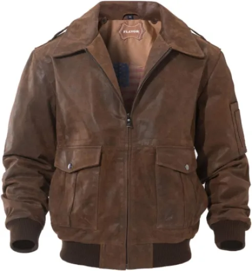 Men's Leather Flight Bomber Jacket Air Force Aviator Large Brown