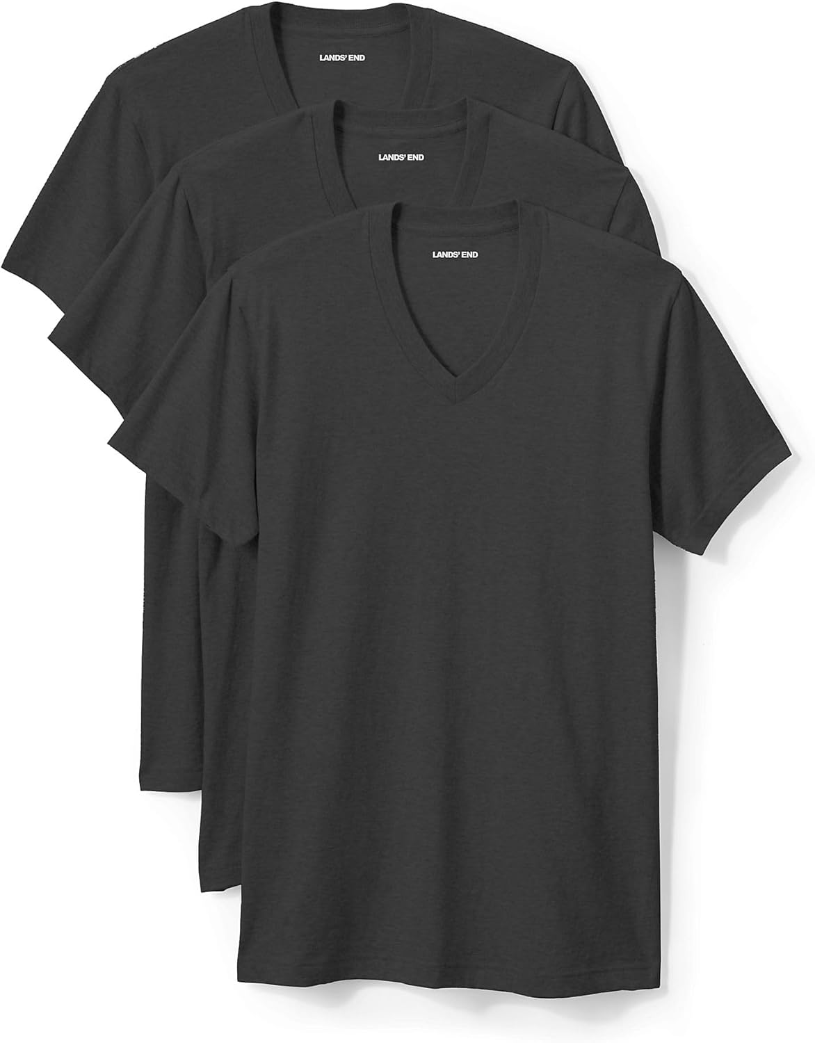 Lands' End Essentials Men's V-Neck T-Shirt 3 Pack - Premium Cotton Tee, Casual Regular Fit X-Large Black