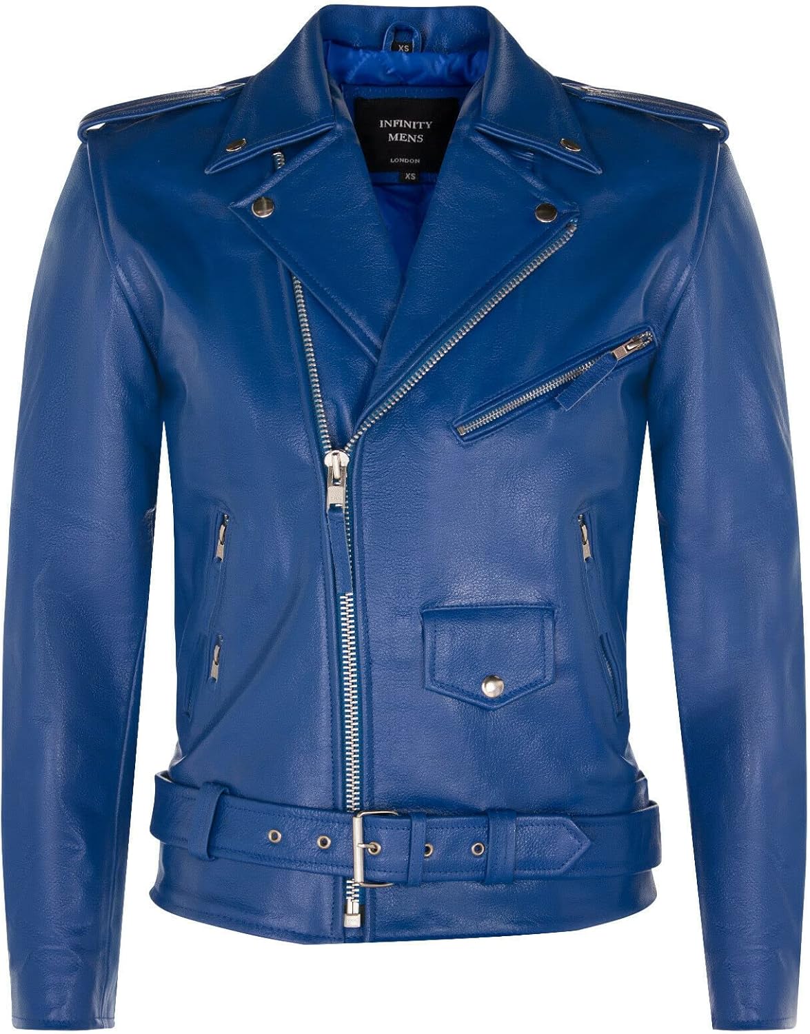 Men's Leather Brando Biker Jacket Rock Motorcycle Retro Hide Biker Jacket X-Large Blue