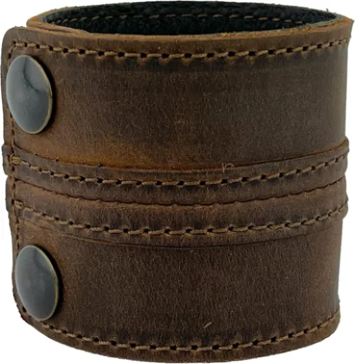 Stylish Leather Cuff Bracelet Full Grain Wide Wristband For Men and Women (Unisex) Whiskey Brown Small / Medium