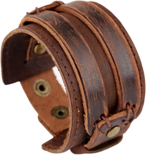 Men Leather Bracelet Punk Braided Rope Alloy Bracelet Bangle Wristband Brown 2