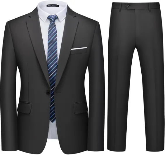 Men's 2 Piece Slim Fit Suit Set One Button Blazer Jacket Pants Tuxedo Set for Party, Wedding and Business X-Large Black