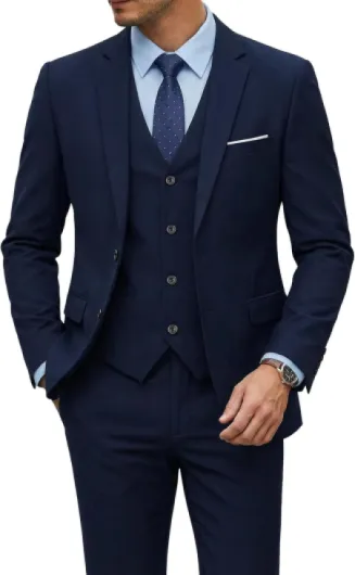 Men's 3 Piece Suit Set with Tie, 2 Button Slim Fit Solid Blazer Jacket Vest Pants, Business Wedding Party Suits for Men Deep Blue Large