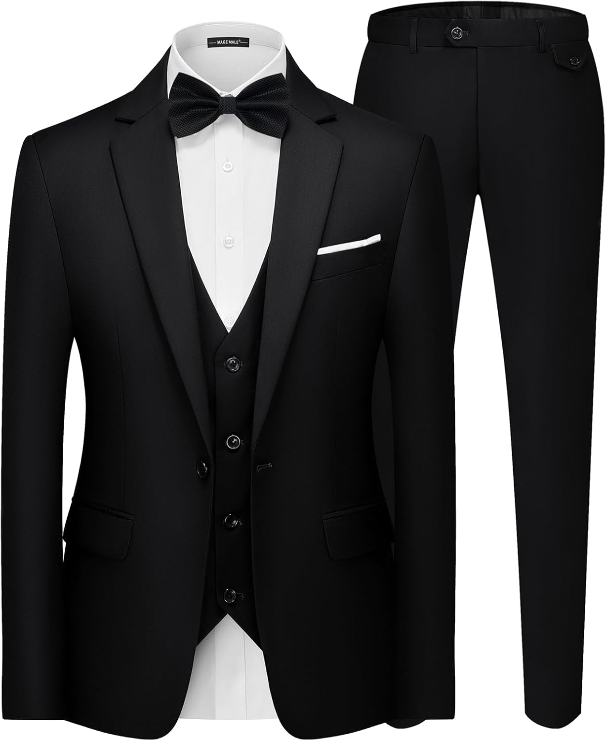 Men's 3 Pieces Suit Elegant Solid One Button Slim Fit Single Breasted Party Blazer Vest Pants Set Black Large