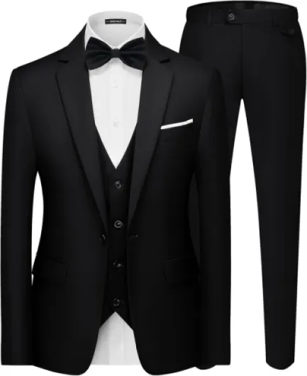 Men's 3 Pieces Suit Elegant Solid One Button Slim Fit Single Breasted Party Blazer Vest Pants Set Black Large