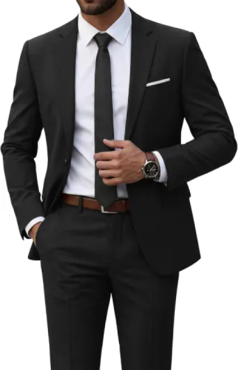 Men's 2 Piece Suit with Tie, One Button Slim Fit Solid Jacket and Pants Set, Suits for Men Prom Party Wedding & Business Large Black
