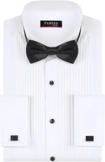 Men's White Tuxedo Shirt with Wing Collar, French Cuffs & Accessories 3X-Large Bow Tie/White-a