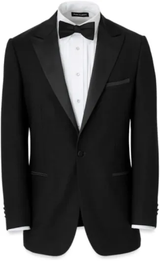 Men's Wool Stretch Single Breasted Peak Lapel Tuxedo Jacket 44 Short Black