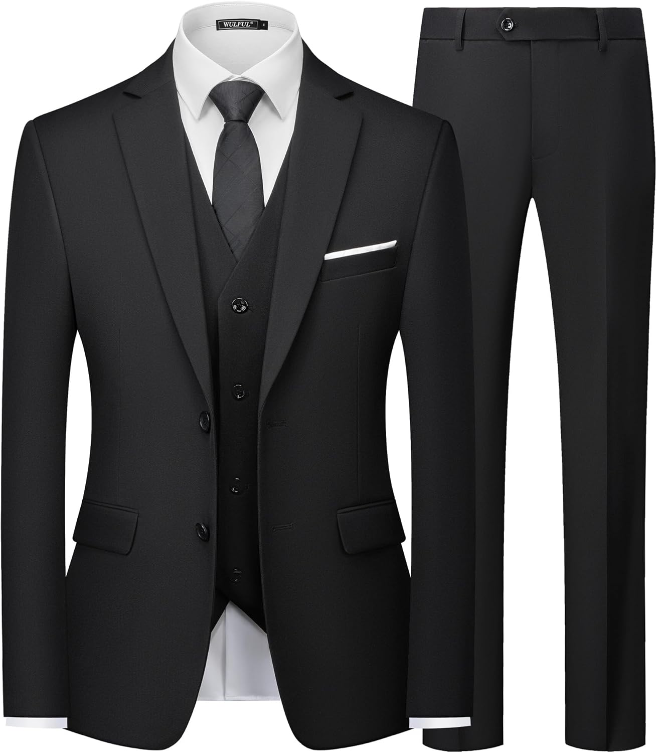 Men's Slim Fit 3 Piece Suits Two Button Blazer Vest & Pants Tuxedo Set for Business Wedding Party Black Medium