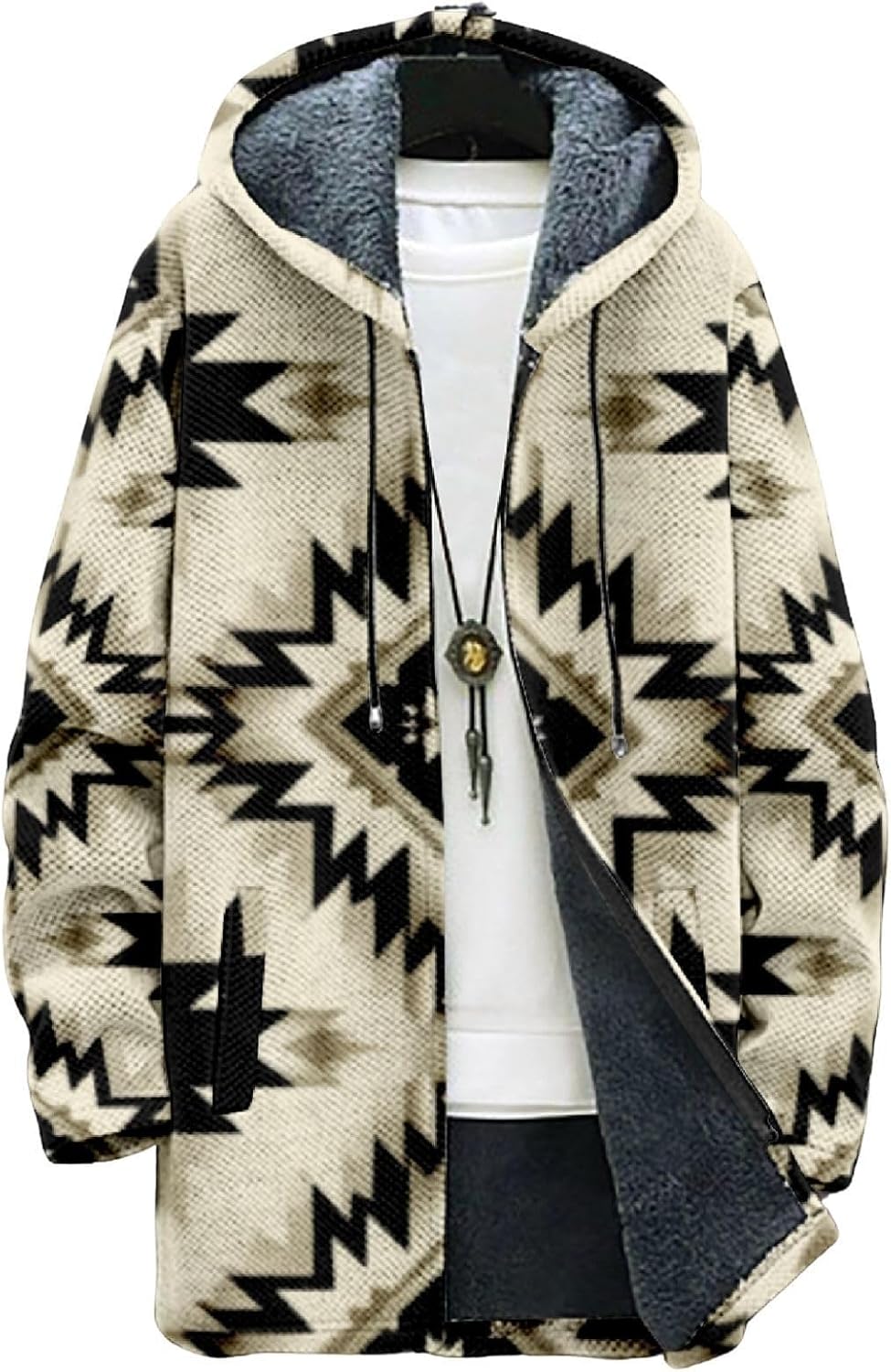 2025 Men's Ethnic Pattern Hooded Jacket Long Cardigan Hoodies Full Zip Vintage Knitted Zipper Coat with Pocket Style14 X-Large