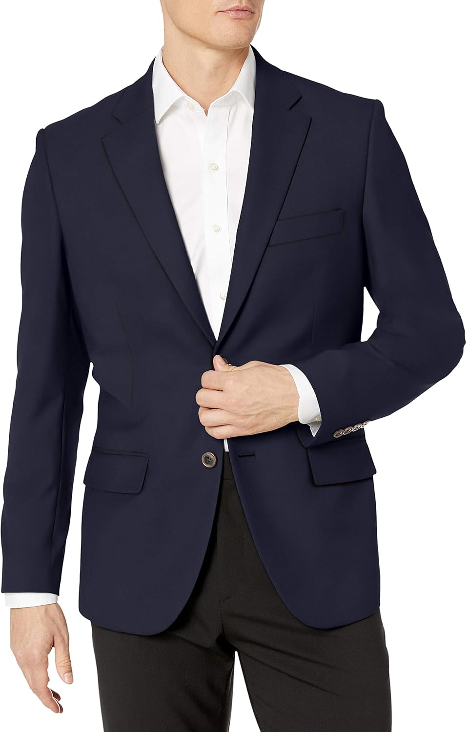 Men's Long-Sleeve Classic-Fit Button-Front Stretch Blazer 38 Navy