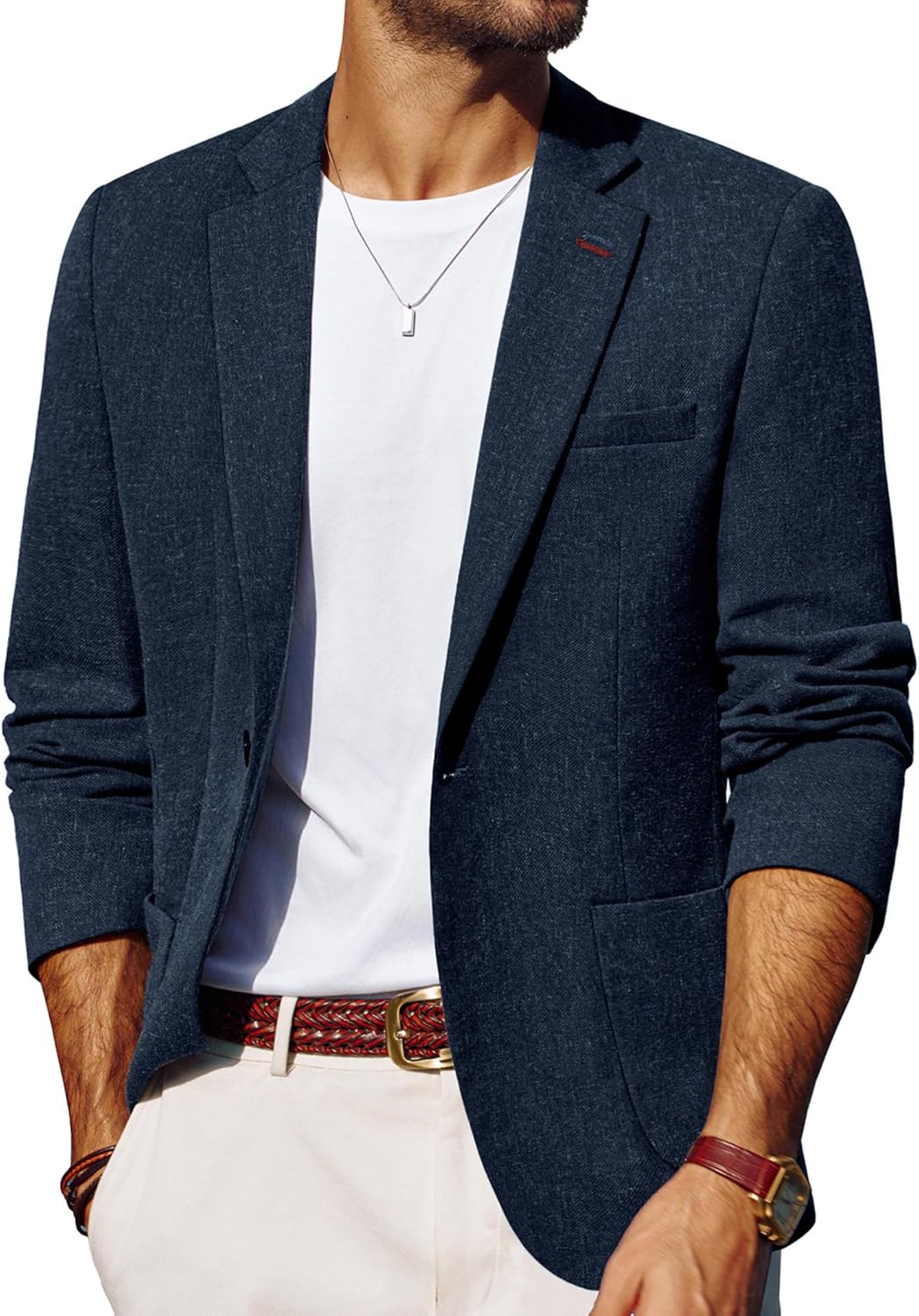 Mens Blazer Casual Sport Coats Lightweight One Button Suit Jacket for Summer Navy XX-Large