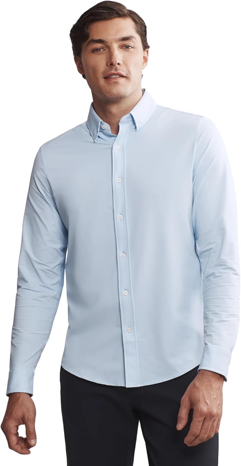Men's Commuter Shirt, Performance Dress Shirts for Men, Machine Washable, Wrinkle Resistant, Classic Fit (Business Blue, Medium)