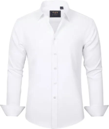 J.VER Men's Dress Shirts Solid Long Sleeve Stretch Wrinkle-Free Formal Shirt Business Casual Button Down Shirts White Medium