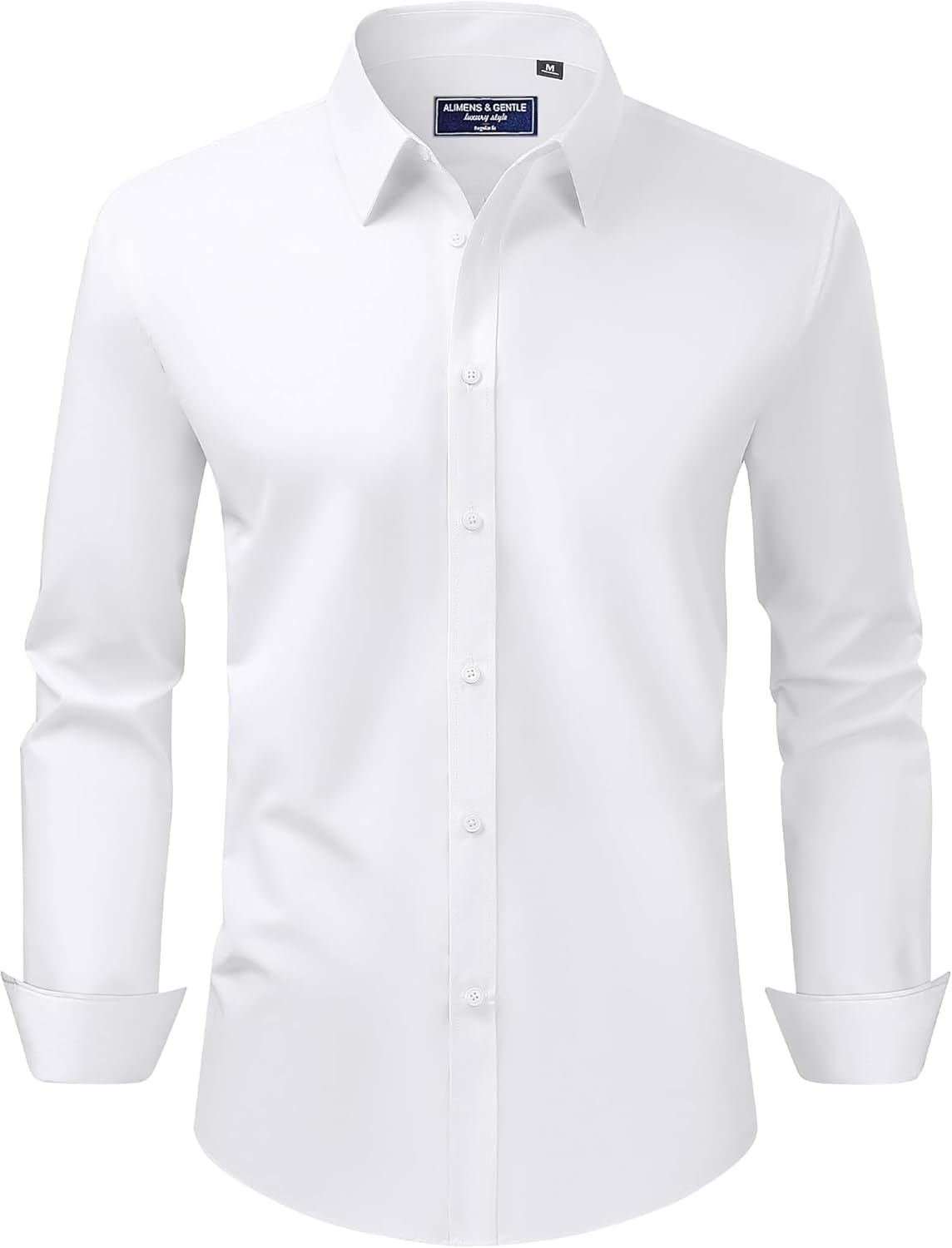 Alimens & Gentle Men's Dress Shirt Regular Fit Stretch Stain Shield Long Sleeve Solid Business Wedding Button Down Shirts White Large
